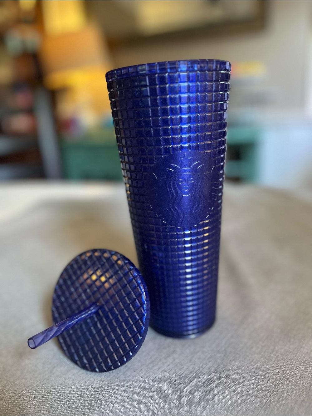 Starbucks RARE Blue Purple Grid Studded Cold Cup Tumbler 24 oz Venti 2023
